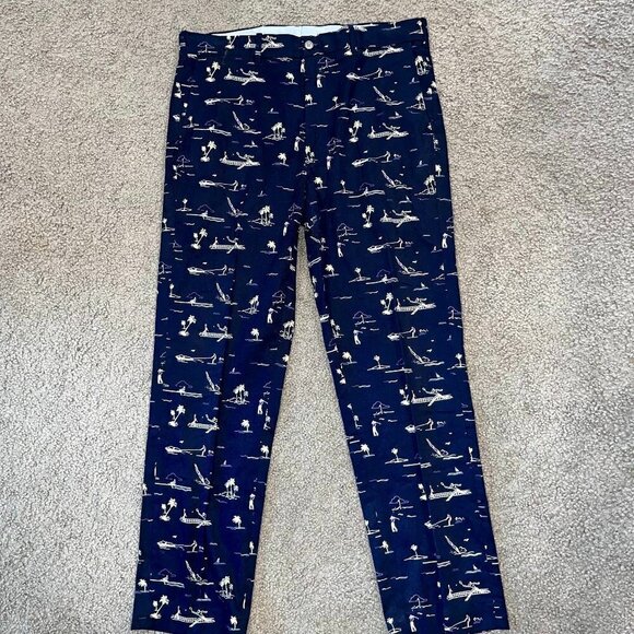 POLO GOLF RALPH LAUREN Sports Activity Tennis Swim Skiing Print Pants 34/30 NWOT - Picture 1 of 11